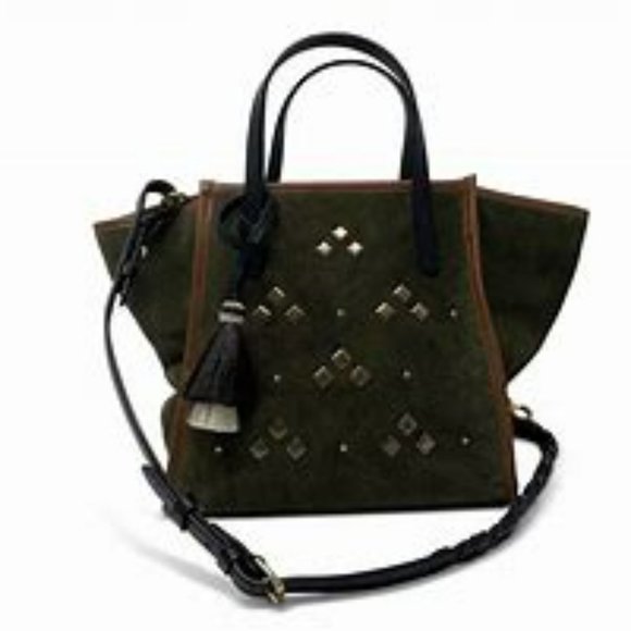 Keston & Co Handbags - Kempton & Co $425 Studded Olive Suede Mini Tote NWT!